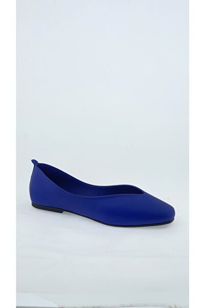 VİNİCCİ AYAKKABI حذاء باليرينا نسائي من الجلد الطبيعي باللون الأزرق