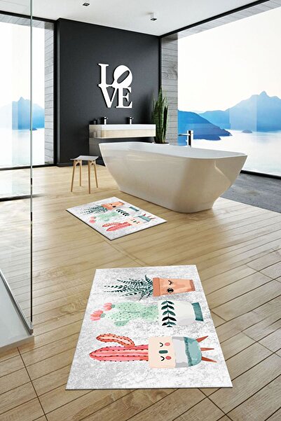 EY HOME cu imprimeu Set de covor de baie dublu lavabil, anti-alunecare, cu mo...