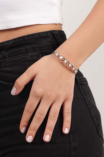 Pikas Stainless Steel Jewelled Diamond Slice Steel Shackle, Steel Bracelet