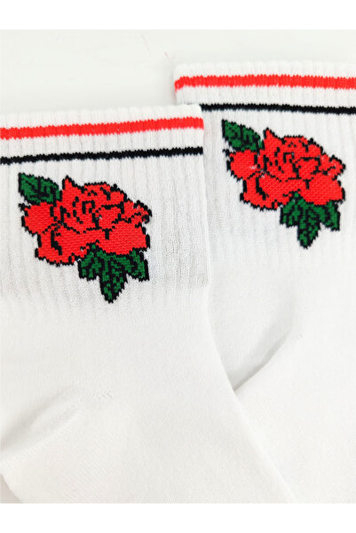 Shuttle Park Унисекс бели колежански чорапи - цветни шарки, червени розови бели чорапи