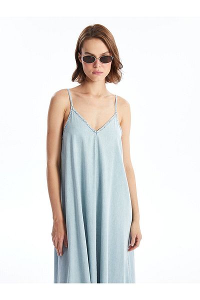 LC Waikiki Lcw Vision V Neck Straight Straps Women's Jean Dress
