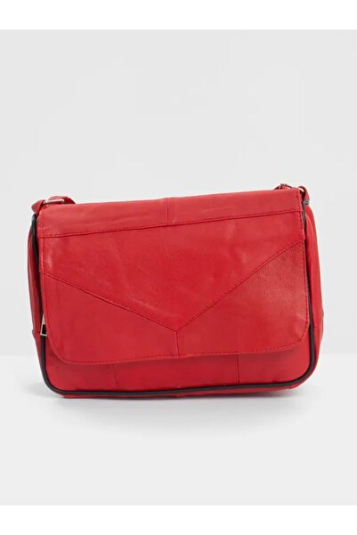 Erzeno Geantă de umăr cu curea multiplă din piele naturală roșie