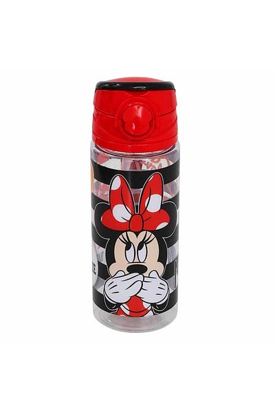 Minnie Mouse ميني مرخصة - زجاجة مياه بلاستيكية حمراء مع مصاصة، وعاء تغذية سعة 500 مل