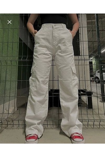 Gofeel Παντελόνι Unisex Jean με φαρδύ πόδι Y2k White Cargo