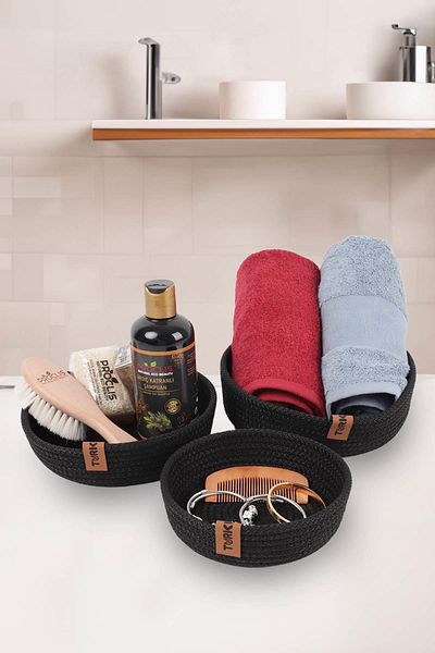 Pikas Wicker Basket 3 Pieces Organizer, 3 Pieces Basket Set, Jute Basket Organizer 3 Pieces Bathroom Organizer