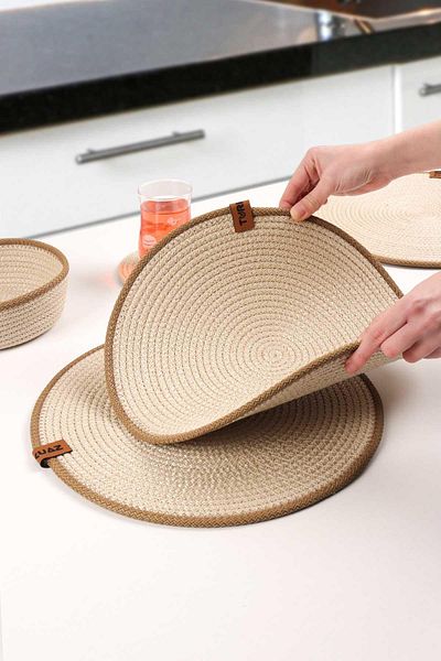 Pikas 6 Pieces Jute Plate / American Service Lux Presentation Plate, Presentation Plate Dowry Set Knitted Plate Bottom
