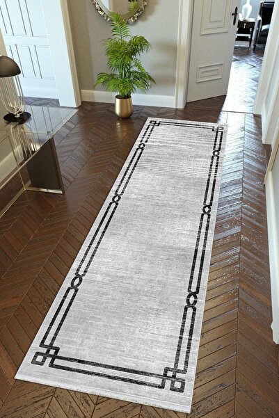 10 Post Online Gray Non-Slip Runner - Thin Digital Printed, Washable Hallway Carpet