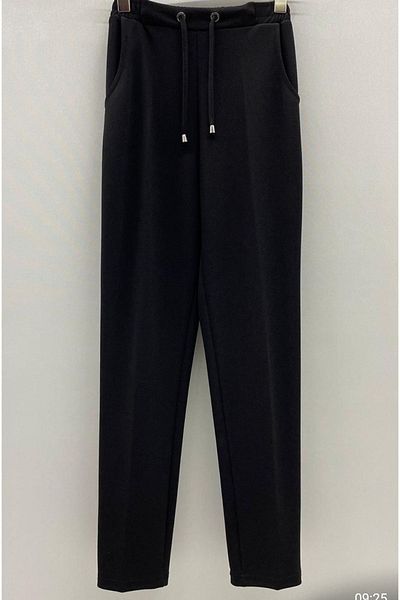 AKŞEN GİYİM Women's Transverse Neck Lycra Elastic Waist Lace Detailed Scuba Crepe Fabric Carrot Pants