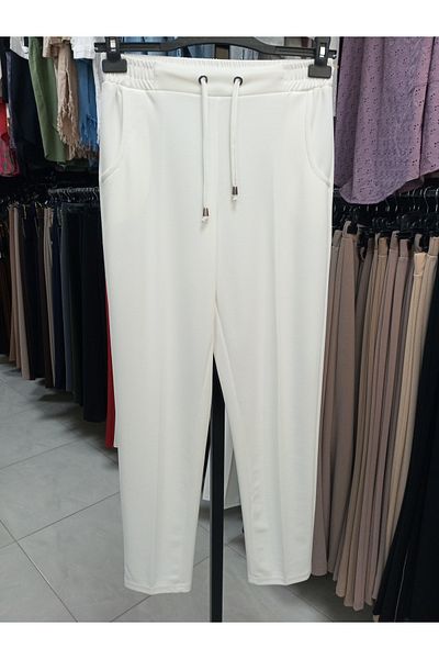 AKŞEN GİYİM Scuba Crepe Fabric - Lycra, Rubber Waist, Lace Detailed, Anti-Knee Carrot Trousers