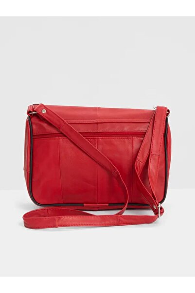 Erzeno Geantă de umăr cu curea multiplă din piele naturală roșie