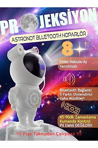 Wintoup Astronot Robot Tasarım Bluetooth Hoparlörlü Gökyüzü Gece Lambası Proj...