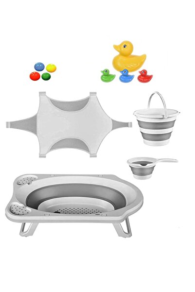 Freebebek Katlanır Bebek Yıkama Banyo Seti 6 Parça / Gri