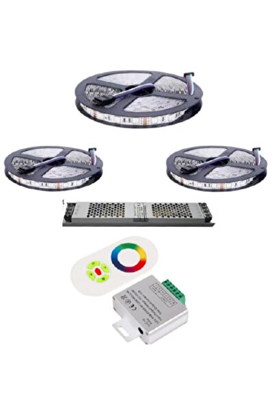 Asled Rgb Şerit Led 15 Metre Dokunmatik Kumanda Ultra Slim Trafa 3 Çip 5050 D...