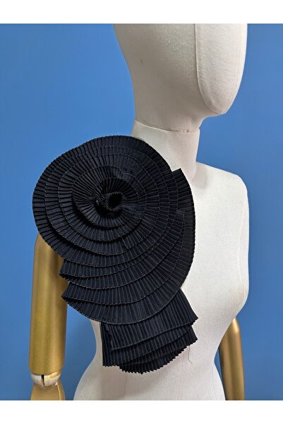 Hayalet kumaş Siyah Büyük Boy Pliseli Gül Aksesuar