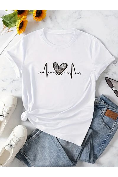 THEKONT Γυναικείο μπλουζάκι με στάμπα Rhythm Heart