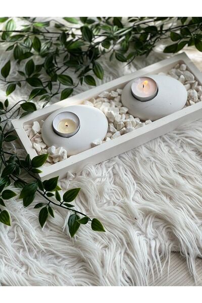 UD Consept Tabaklı Beton Mumluk Ve 2'li Taş Figürlü Tealight Mumluk Seti Hedi...