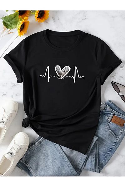THEKONT Γυναικείο μπλουζάκι με στάμπα Rhythm Heart