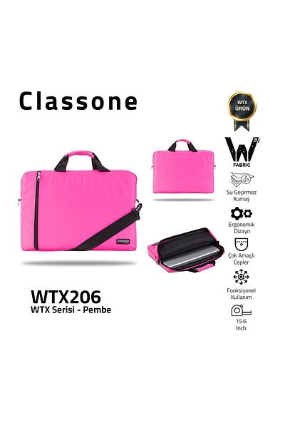Classone Wtx206 Wtxpro Series قماش مقاوم للماء 15.6 بوصة ماك بوك، كمبيوتر محمول، حقيبة يد للكمبيوتر المحمول - وردي