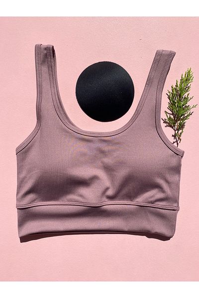 LEYNA BUTİK Women's 1 Piece Corded Fabric Thick Strap Blouse with Removable Pads - Half Tank Top (Plum)