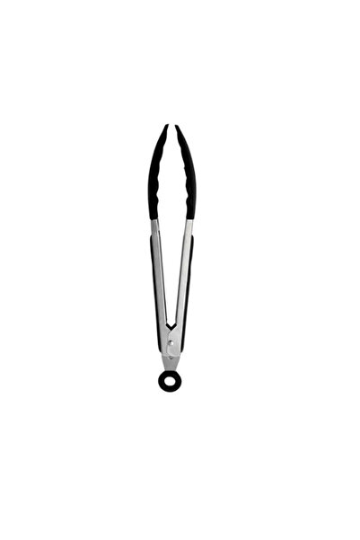 MissClean Black Metal Frying Tongs - Silicone Tip, Locking System