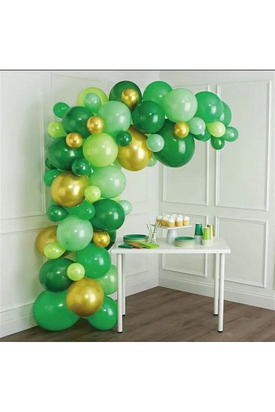 asöy Pastel Yesil Macaron Green Chrome Gold Balloon Chain Set
