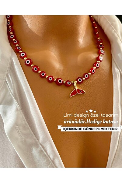 Limi Design Cam Nazar Boncuğu Balık Kuyruğu Aksesuarlı El Yapımı Tasarım Koly...