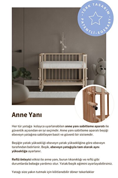EGEBABY Vernikli Ahşap 4in1 Beşiktakım(BL)70 X 110-anne Yanı, Karyola, Oyun Parkı, Montessori Junior Yatak