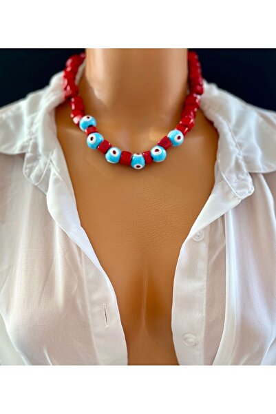 Limi Design Kırmızı Cam Boncuk El Yapımı Murano nazar Bodrum Kolye