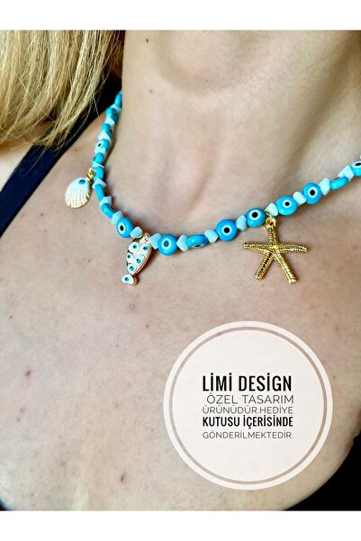 Limi Design Nazar cam boncuk midye kabuğu,balık ve deniz yıldızı charmlı Göz ...