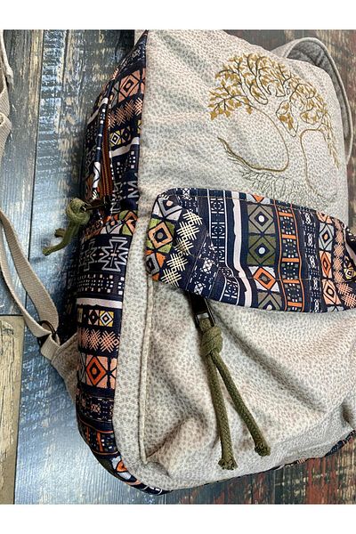 Street Bag Σακίδιο πλάτης με έθνικ σχέδιο κεντημένο Tree of Life - Αδιάβροχο καθημερινό ταξίδι