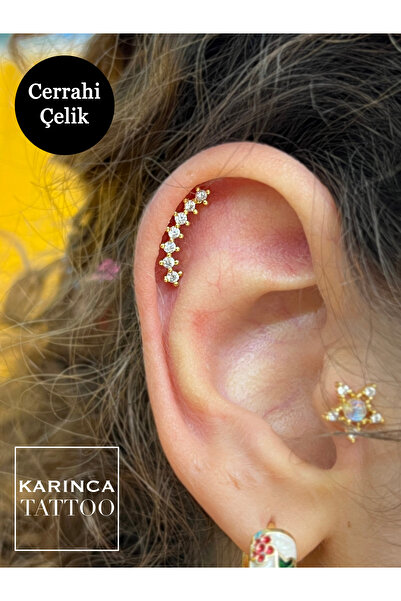 Karınca Piercing Zirkon Taşlı Silver veya Gold Piercing Flat Conch Forward Helix Kıkırdak Tragus Piercing Küpe