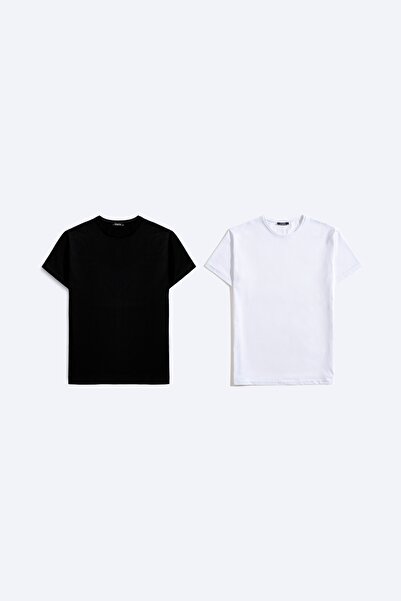 Manovam Siyah & Beyaz Basic T-shirt 2’li Set