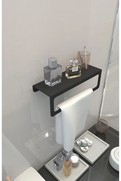 Genel Markalar Siyah Raflı Havlu Askısı, Metal Raflı Havluluk, Otel Banyo Askısı, Mutfak Banyo Raflı Havluluk