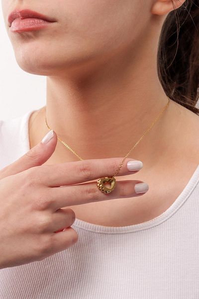 Pikas Heart Steel Necklace, Gold Necklace, Anti-Tarnish Steel Necklace 45 cm