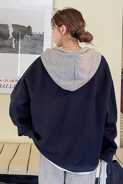 NİCE Unisex Oversize Hooded Cardigan - Navy Blue and Gray