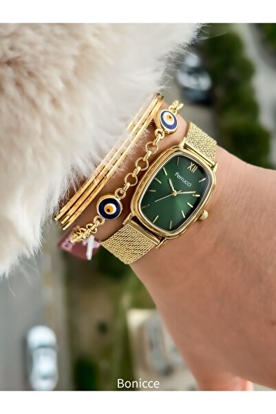 Ferrucci Çelik Kordon Su Geçirmez Garantili Kol Saati Nazar Boncuklu Bileklik