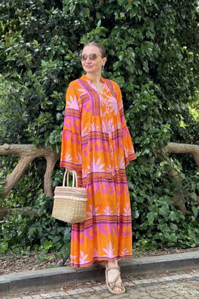 AYASOFYA OTANTIK Orange Loose Long Sleeve - Button Detailed Women's Dress