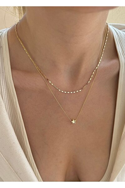 takıtarzım Yıldız 2,li zincir kombin gold kadın kolye