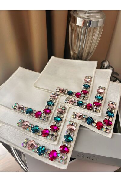 Atelier La Belle 6’lı Mavi Pembe Renkli Kahve Yanı Sunum Peçetesi Kokteyl Peçete