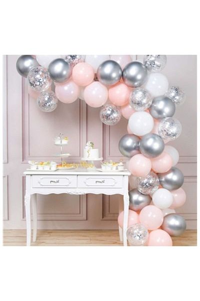 asöy Macaron salmon Balloon Chrome Silver Balloon Sequin Balloon Chain set