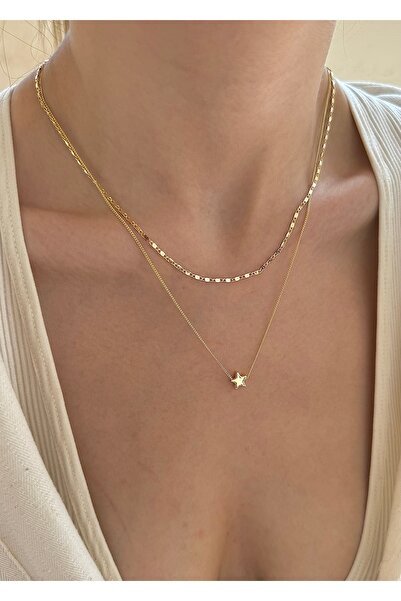 takıtarzım Yıldız 2,li zincir kombin gold kadın kolye