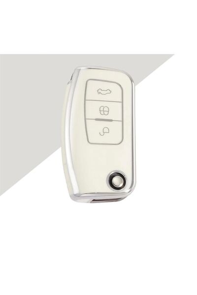 AYZ GARAGE F O R D Husă pentru chei din material TPU alb catifelat