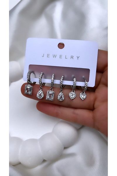 Accessories Set of 6 Steel Drop Model Earrings