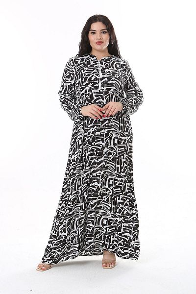 Şans Schwarzes Viskosekleid in Übergröße – lange Ärmel 65N38174