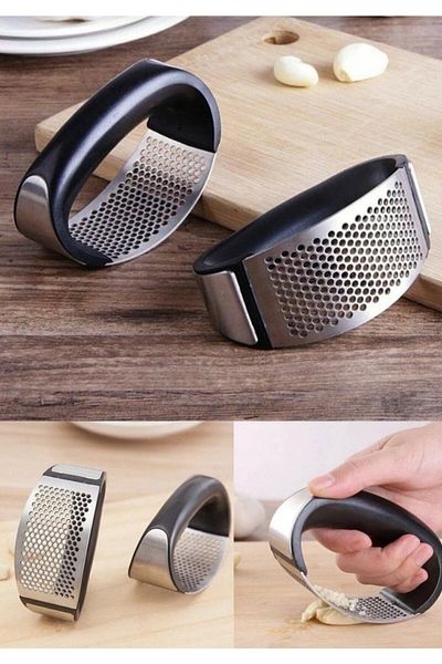 Kitchen Pembelia كسارة الثوم الفاخرة المصنوعة من الفولاذ المقاوم للصدأ بمقبض