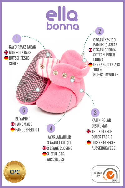Ella Bonna Podšité organickou bavlnou proti pocení – dětské botičky s protiskluzovou podrážkou a domácí botičky İlkadım