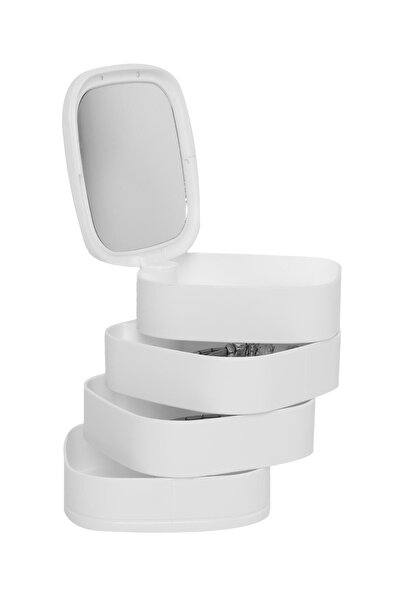 Pikas Jewelry Organizer 4 Layers Mirrored Square 360 Degree Rotatable Jewelry Organizer Box