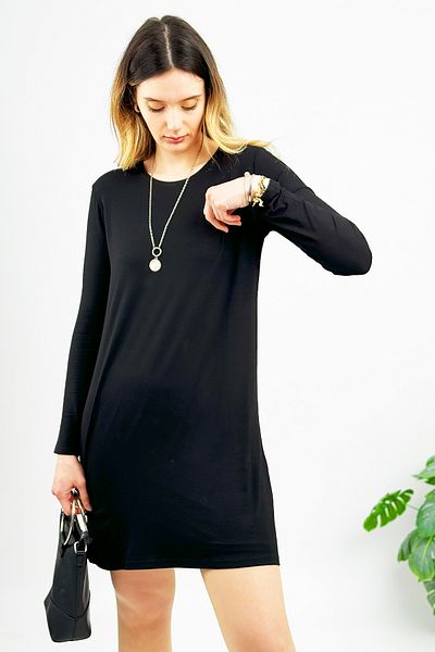 Betimoda Long Sleeve Crew Neck Women's Tunic - Black Combed Cotton Underwear