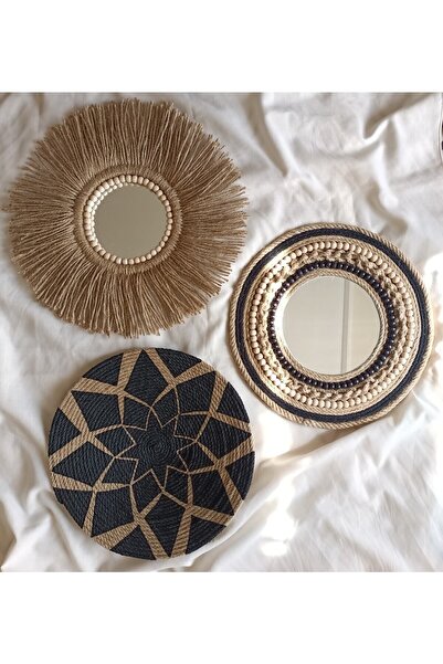 Toprak Design Bohem Duvar Tabağı Seti, Afrikan Duvar Tabağı, Rafya Duvar Deko...