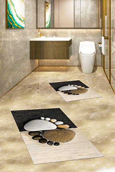 EY HOME Set de toaletă pentru covor de baie dublu, lavabil, anti-alunecare, c...